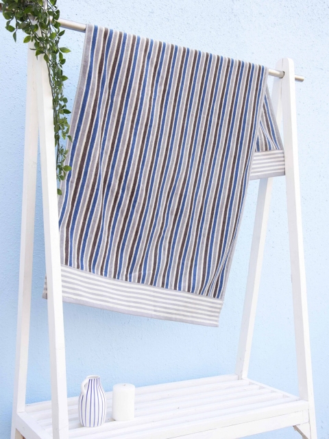 Ariana Blue & Grey Striped 600 GSM Cotton Bath Towel