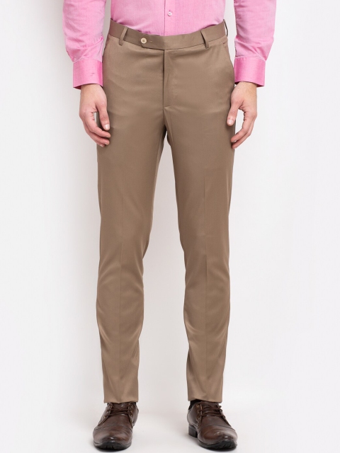 La Mode Men Beige Slim Fit Formal Trousers