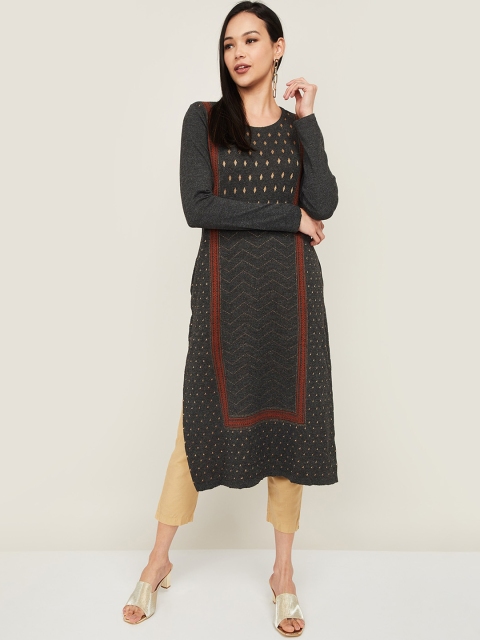 Melange by Lifestyle Women Grey Melange & Gold-Toned Geometric Printed Knitted Kurta
Melange by Lifestyle Women Grey Melange & Gold-Toned Geometric Printed Knitted Kurta