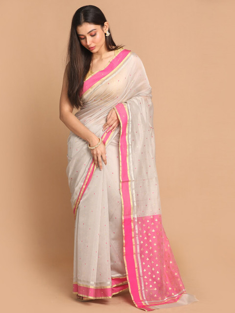 Indethnic Grey & Pink Zari Silk Cotton Chanderi Saree
Indethnic Grey & Pink Zari Silk Cotton Chanderi Saree