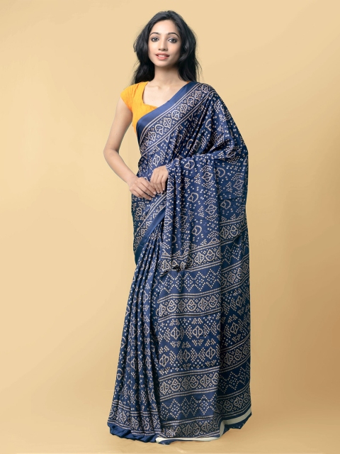 Unnati Silks Blue & Beige Bandhani Saree