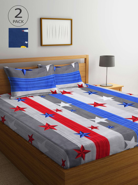 Arrabi Pack Of 2 Graphic Printed 210 TC 2 King Bedsheet with 4 Pillow Covers, Multi 
Arrabi Pack Of 2 Graphic Printed 210 TC 2 King Bedsheet with 4 Pillow Covers, Multi