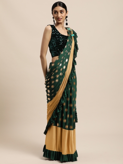 Mitera Green & Beige Foil Printed Foil Printed Ethnic Motifs Sequinned Ready to Wear Saree
Mitera Green & Beige Foil Printed Foil Printed Ethnic Motifs Sequinned Ready to Wear Saree