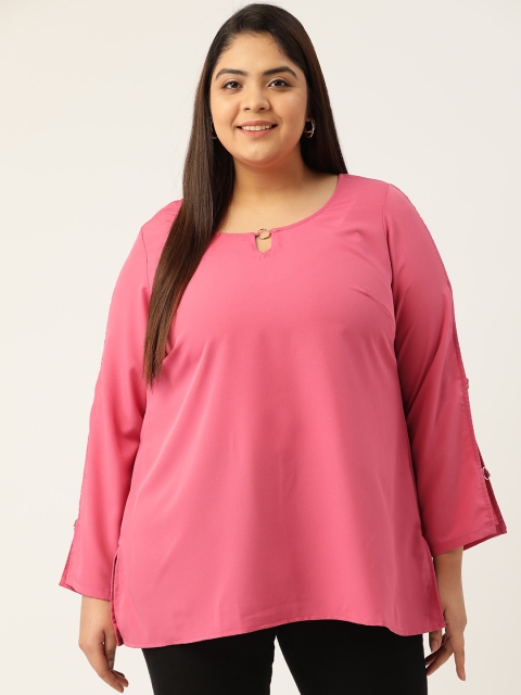 Revolution Women Pink Solid Keyhole Neck Top