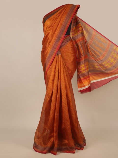 Pothys Mustard & Red Printed Saree