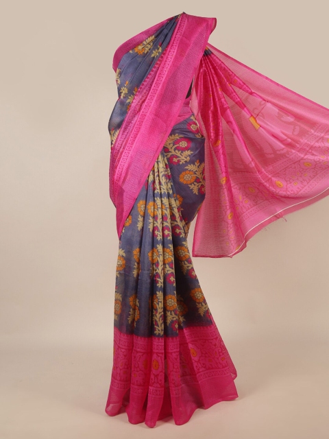 Pothys Grey & Red Floral Saree