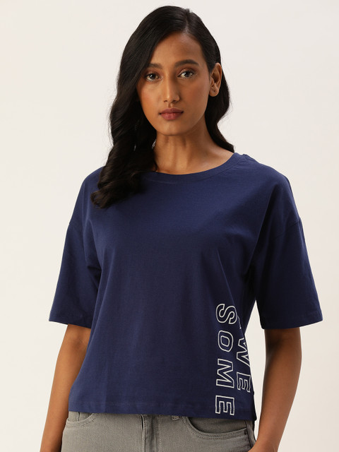 Flying Machine Women Navy Blue Typography Printed Casual T-shirt 
Flying Machine Women Navy Blue Typography Printed Casual T-shirt