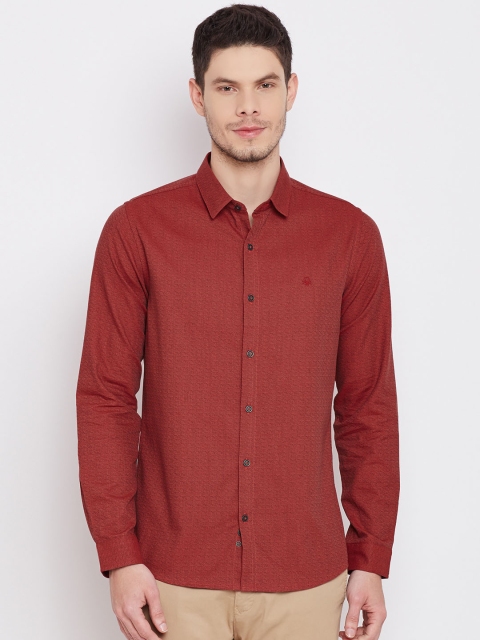 United Colors of Benetton Men Red Self-Design Casual Shirt