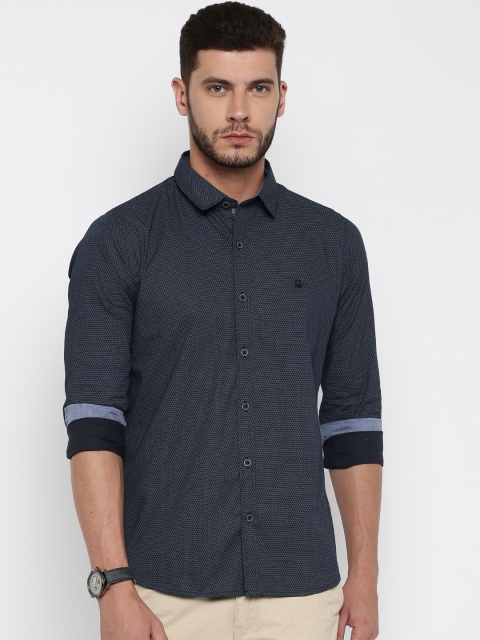 United Colors of Benetton Men Navy Printed Casual Shirt, Navy blue