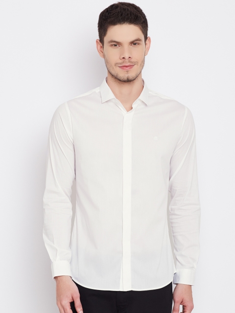 United Colors of Benetton Men White Solid Casual Shirt