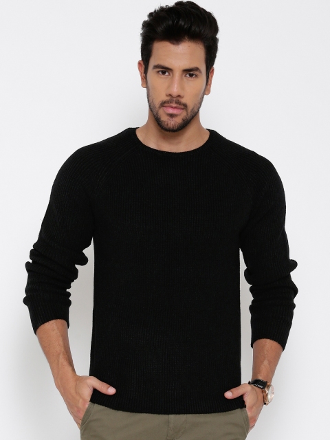 United Colors of Benetton Men Black Ribbed Sweater