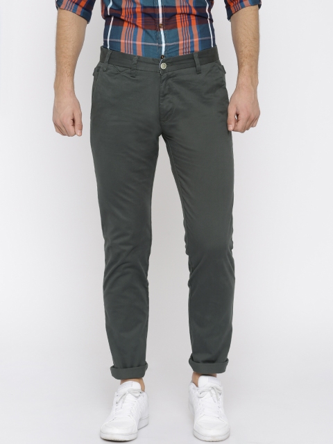 United Colors of Benetton Men Grey Solid Slim Fit Flat-Front Trousers