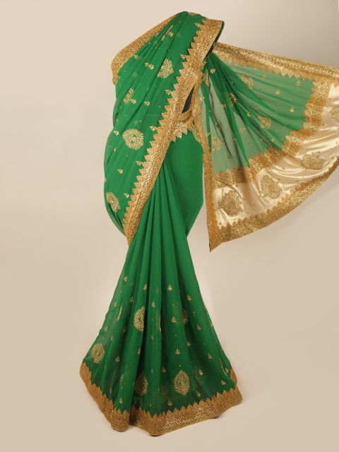 Pothys Green & Gold-Toned Ethnic Motifs Stone & Beads Embellished Pure Georgette Saree
Pothys Green & Gold-Toned Ethnic Motifs Stone & Beads Embellished Pure Georgette Saree