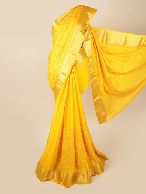 Pothys Yellow & Gold-Toned Ethnic Motifs Saree
