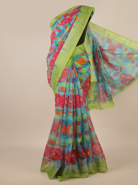 Pothys Green & Fuchsia Zari Saree
