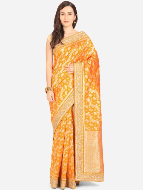 BOMBAY SELECTIONS Orange & Gold-Toned Floral Beads and Stones Art Silk Banarasi Saree
BOMBAY SELECTIONS Orange & Gold-Toned Floral Beads and Stones Art Silk Banarasi Saree