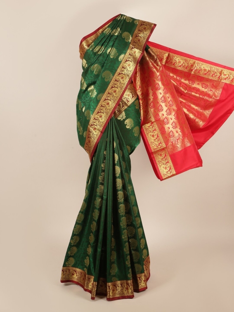 Pothys Green & Red Ethnic Motifs Zari Art Silk Saree