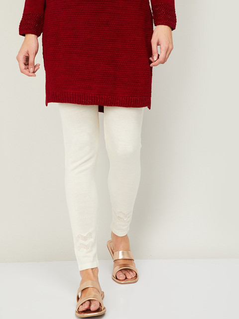 Melange by Lifestyle Women Off-White Solid Ankle-Length Leggings 
Melange by Lifestyle Women Off-White Solid Ankle-Length Leggings