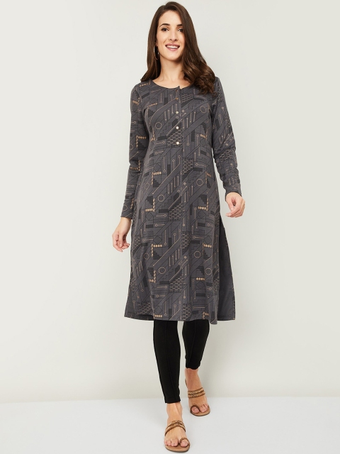 Melange by Lifestyle Women Charcoal Grey & Golden Ethnic Motifs Printed Pure Cotton Kurta
Melange by Lifestyle Women Charcoal Grey & Golden Ethnic Motifs Printed Pure Cotton Kurta