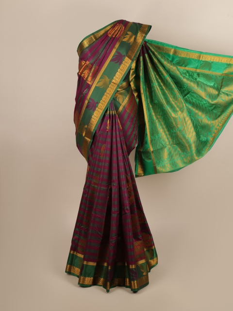 Pothys Maroon & Green Striped Art Silk Saree