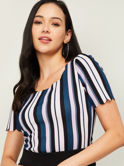 CODE by Lifestyle Navy Blue & White Striped Regular Top