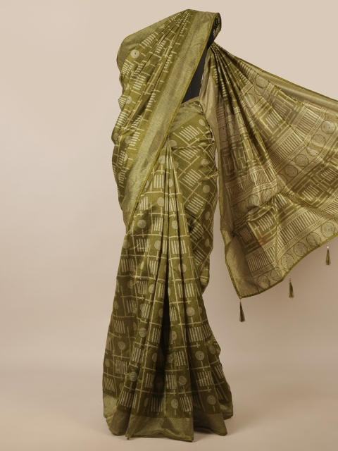 Pothys Green & Off White Geometric Printed Saree