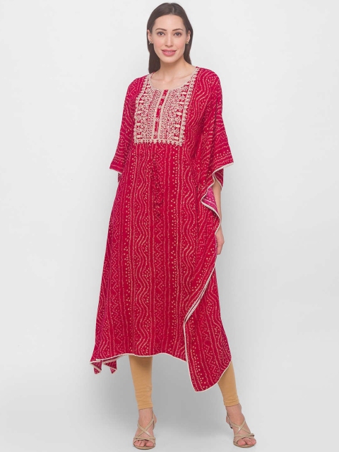 ZOLA Women Pink Leheriya Kaftan Kurta