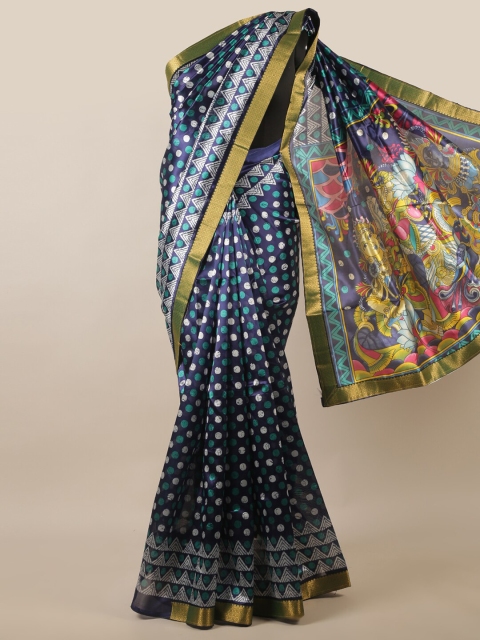 Pothys Blue & Gold-Toned Floral Saree