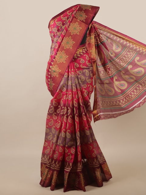 Pothys Pink & Grey Floral Saree