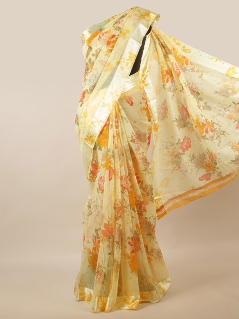 Pothys Yellow & Orange Floral Saree