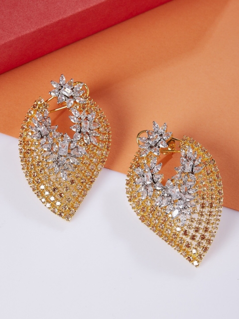 GloBox By ZeroKaata Gold-Toned AD Studded Leaf Shaped Drop Earrings With Rhodium Polish
GloBox By ZeroKaata Gold-Toned AD Studded Leaf Shaped Drop Earrings With Rhodium Polish