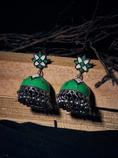 GloBox By ZeroKaata Green Meenakari Jhumki Earrings