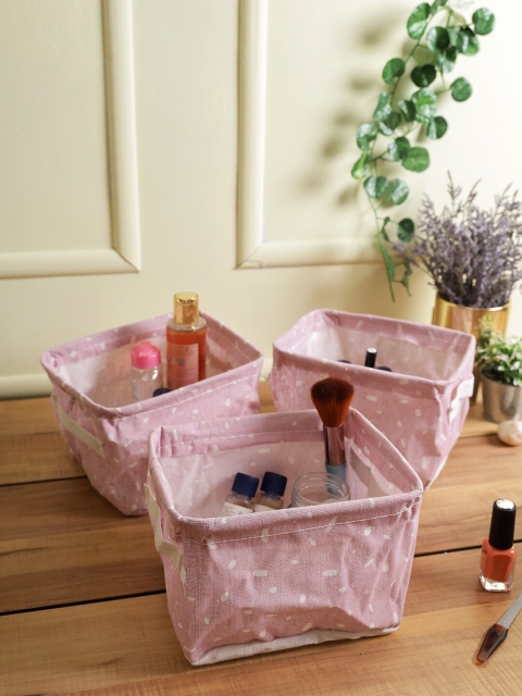 House Of Accessories Set Of 3 Pink & White Printed Desk Organisers