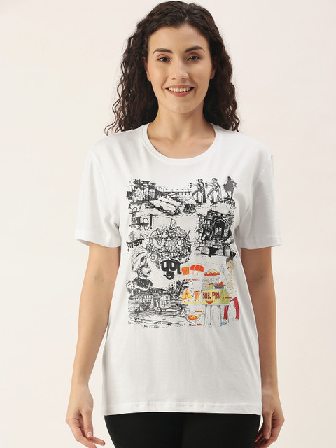 WTFUNK Women White Cotton Printed T-shirt 
WTFUNK Women White Cotton Printed T-shirt