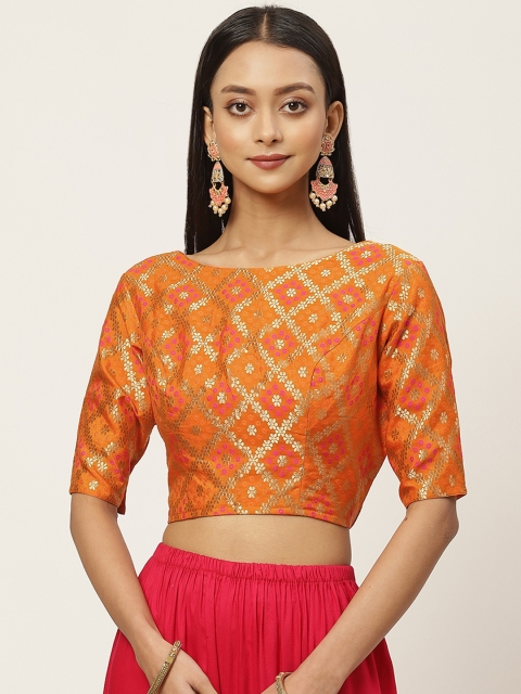 Studio Shringaar Women Orange & Golden Zari Bandhni Brocade Woven Design Saree Blouse
Studio Shringaar Women Orange & Golden Zari Bandhni Brocade Woven Design Saree Blouse