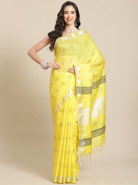 swatika Yellow & Black Woven Design Zari Silk Blend Bhagalpuri Saree