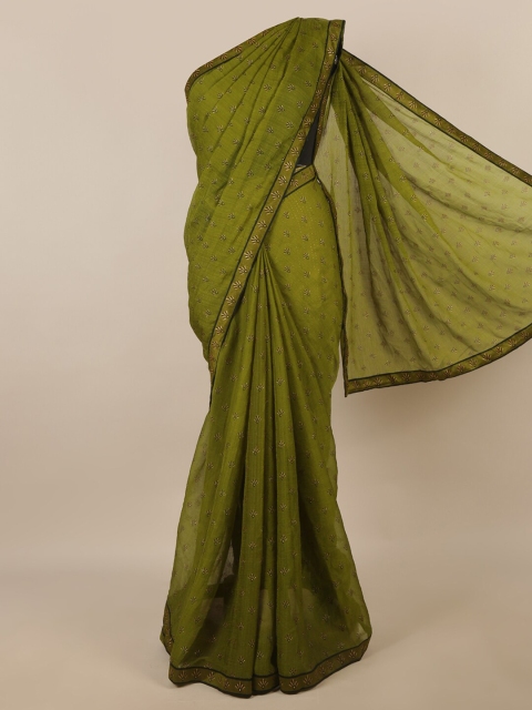 Pothys Green & Black Floral Saree