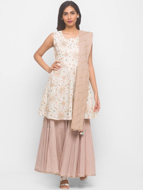 ZOLA Women Cream-Coloured Embroidered Regular Sequinned Pure Cotton Kurti with Sharara & With Dupatta
ZOLA Women Cream-Coloured Embroidered Regular Sequinned Pure Cotton Kurti with Sharara & With Dupatta