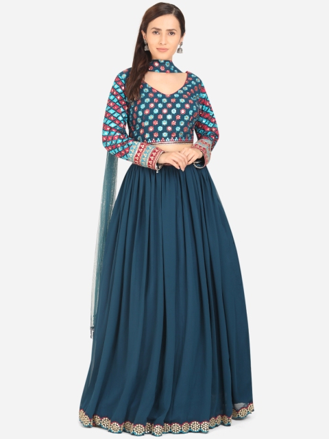 BOMBAY SELECTIONS Turquoise Blue & Red Embroidered Sequinned Ready to Wear Lehenga & Blouse With Dupatta
BOMBAY SELECTIONS Turquoise Blue & Red Embroidered Sequinned Ready to Wear Lehenga & Blouse With Dupatta