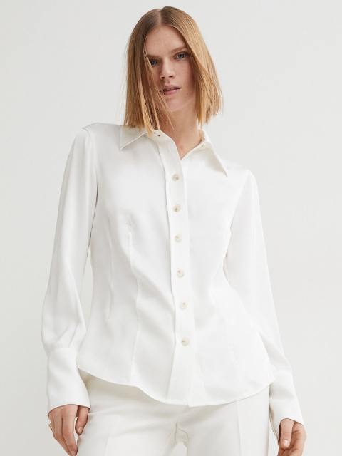 H&M Women White Solid Fitted Shirt