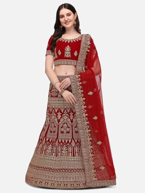 VRSALES Maroon & Gold-Toned Embellished Semi-Stitched Lehenga & Unstitched Blouse With Dupatta
VRSALES Maroon & Gold-Toned Embellished Semi-Stitched Lehenga & Unstitched Blouse With Dupatta