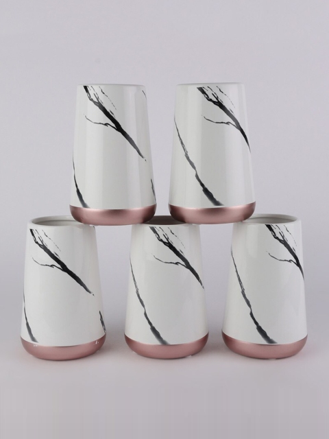 Ferns N Petals Set Of 5 White & Black Ceramic Planters