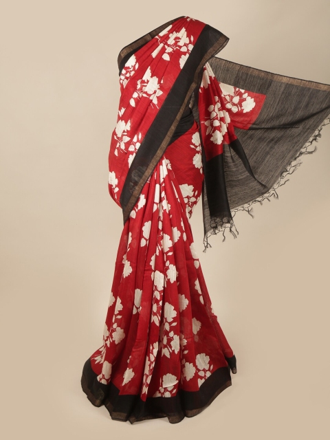 Pothys Red & Black Floral Pure Silk Saree