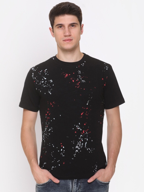 Obaan Men Black & Red Printed Pure Cotton T-shirt