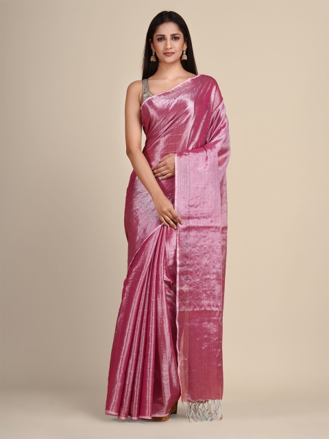 Arhi Pink Solid Cotton Blend Raga Saree