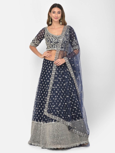 Neerus Navy Blue & Silver-Toned Embroidered Mirror Work Ready to Wear Lehenga & Blouse With Dupatta
Neerus Navy Blue & Silver-Toned Embroidered Mirror Work Ready to Wear Lehenga & Blouse With Dupatta