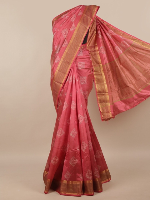 Pothys Pink & White Ethnic Motifs Zari Jute Silk Saree