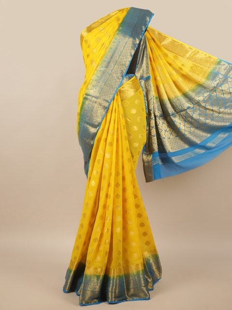 Pothys Yellow & Blue Ethnic Motifs Zari Saree