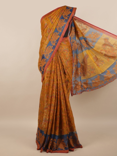 Pothys Gold-Toned & Blue Floral Saree