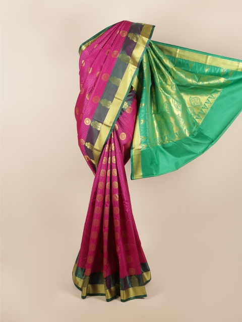 Pothys Magenta & Green Ethnic Motifs Zari Art Silk Saree
